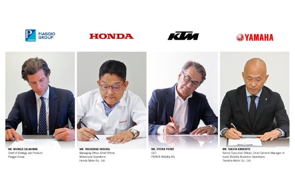 SWAPPABLE BATTERIES MOTORCYCLE CONSORTIUM AGREEMENT SIGNED BETWEEN PIAGGIO GROUP, HONDA MOTOR, KTM AND YAMAHA MOTOR FOR MOTORCYCLES AND LIGHT ELECTRIC VEHICLES