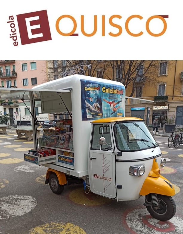 IN MILAN, THE ITINERANT NEWSSTAND ON APE CLASSIC