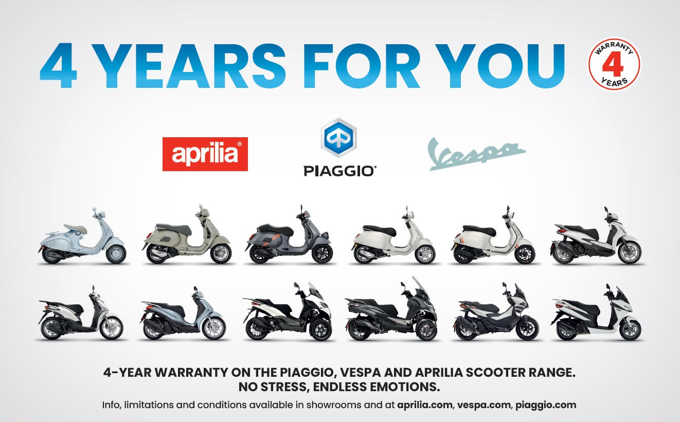 FOUR YEARS OF WARRANTY COVERAGE ON PIAGGIO GROUP SCOOTERS